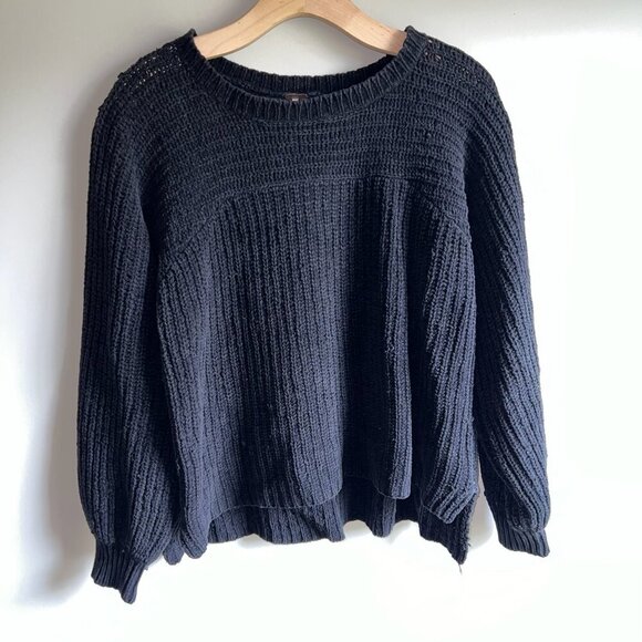 Free People Sweaters - Free People Black Cotton Knit Balloon Sleeve Sweater Size Small